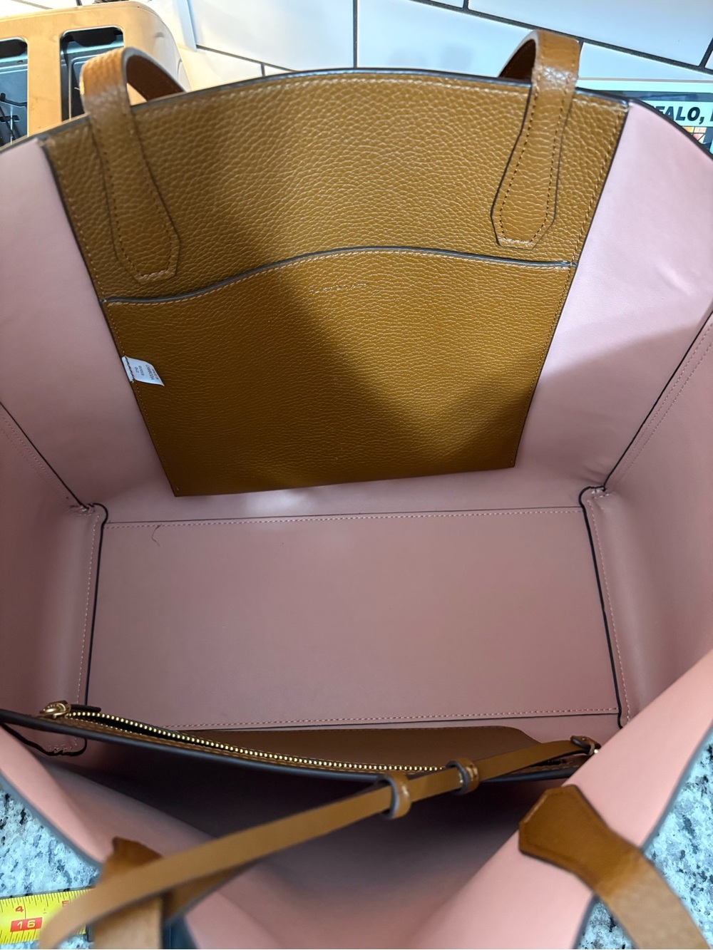 Tory Burch Pebbled Leather Tote in Brown with Pink Interior - Picture 4 of 7